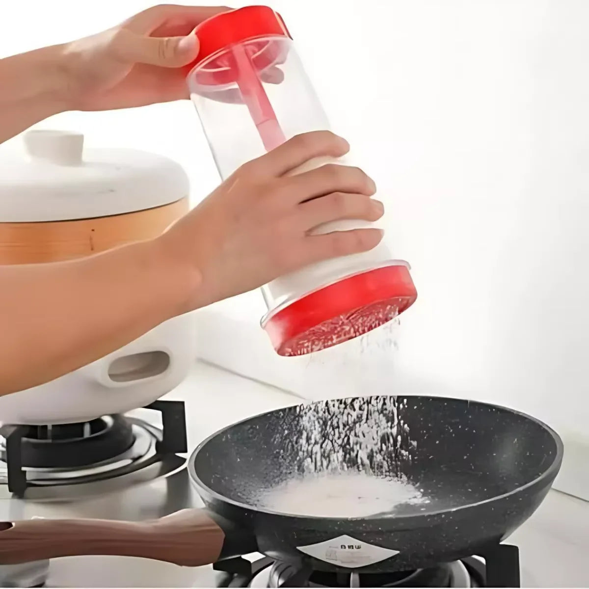 Peneira para tapioca, farinha e açúcar, utensílio de cozinha multiuso em aço inoxidável e plástico.