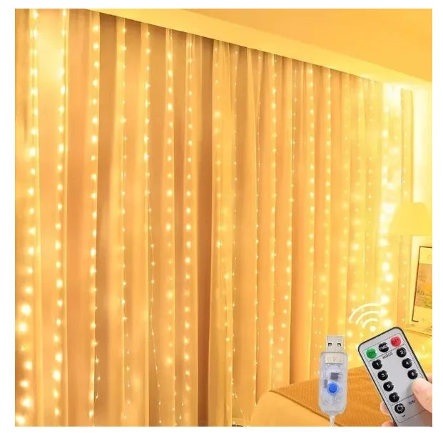 Cortina de LEDs com 400 luzes, 3x4, para decoração de Natal, festas e casamentos.