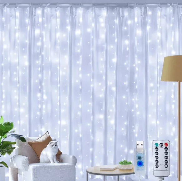 Cortina de LEDs com 400 luzes, 3x4, para decoração de Natal, festas e casamentos.