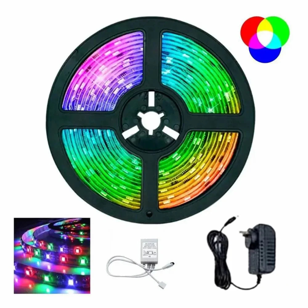 Kit Fita Led Colorida 3528 Rgb Luz Led Original Com Fonte E Controle.