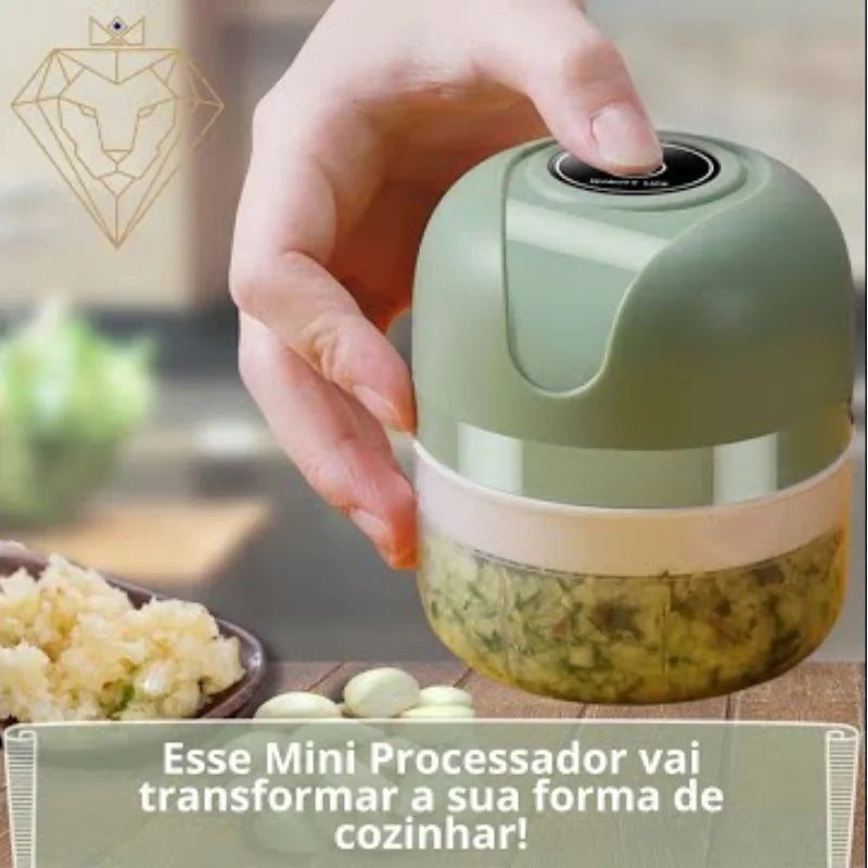 Mini Processador Elétrico de Alimentos Portátil com 3 lâminas de aço inox USB 250 ml Bivolt.