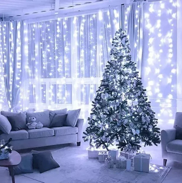 Cortina de LEDs com 400 luzes, 3x4, para decoração de Natal, festas e casamentos.