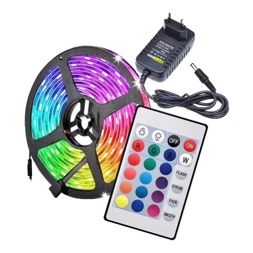 Kit Fita Led Colorida 3528 Rgb Luz Led Original Com Fonte E Controle.