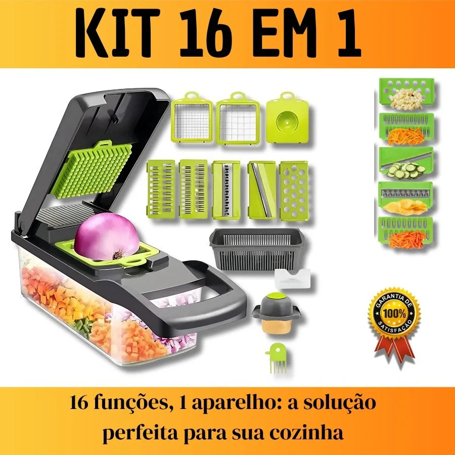 Fatiador e Ralador de Legumes, Verduras, Frutas e Alimentos, Multiuso Slicer 16 em 1.