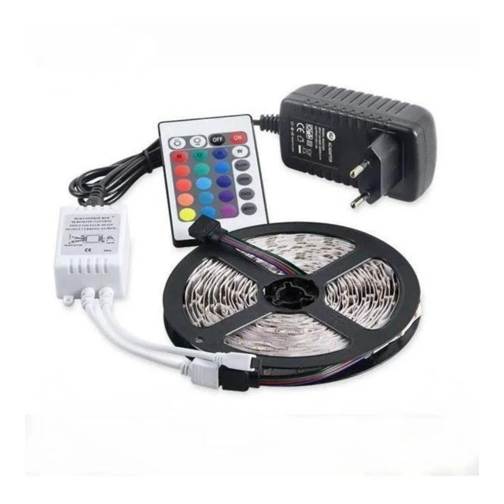 Kit Fita Led Colorida 3528 Rgb Luz Led Original Com Fonte E Controle.