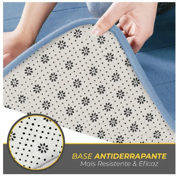 Tapete de banheiro antiderrapante com espuma viscoelástica e relevo.