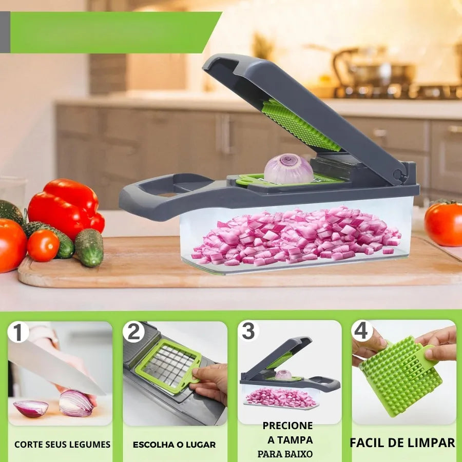 Fatiador e Ralador de Legumes, Verduras, Frutas e Alimentos, Multiuso Slicer 16 em 1.