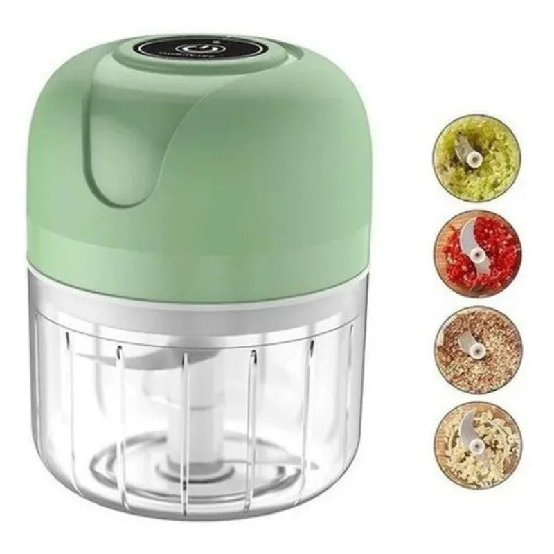 Mini Processador Elétrico de Alimentos Portátil com 3 lâminas de aço inox USB 250 ml Bivolt.
