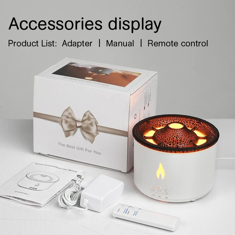 Difusor de Aromas KINSCOTER Vulcão Chama, Umidificador de Ar com Anel de Fumaça de Água-viva, 360ml, Difusor de Óleos Essenciais para Aromaterapia, Presente Incrível.