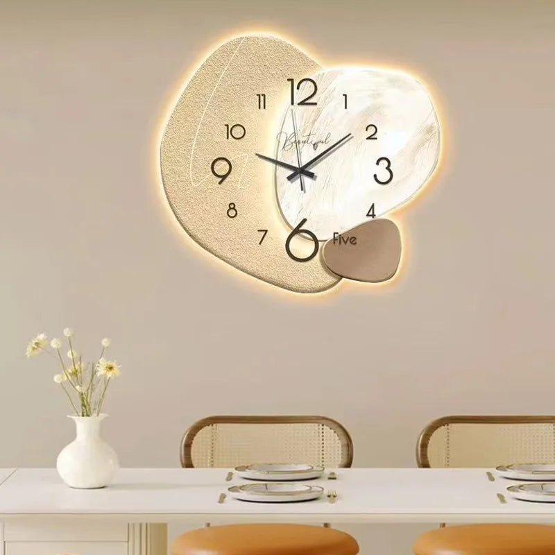Relógio de parede moderno e luxuoso com LED, elegante e minimalista, de quartzo, decorativo para sala de estar, sala de jantar, com ponteiro LCD e conexão USB.