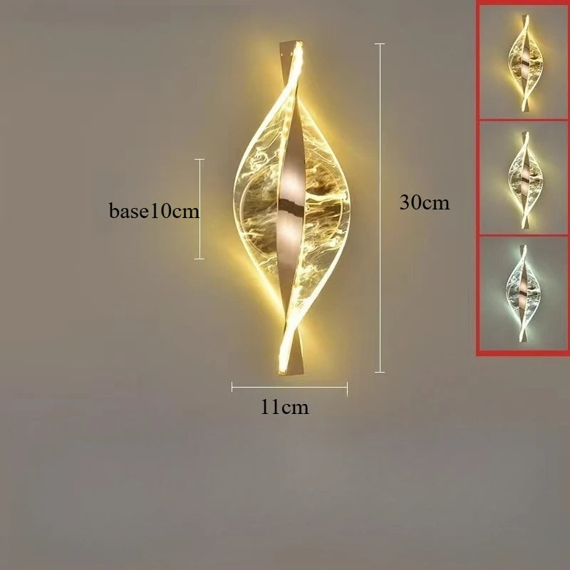 Luminária de parede LED moderna em acrílico dourado com acabamento brilhante para hall de entrada, quarto e sala de estar. Ideal para decoração de ambientes, paredes e outros ambientes.