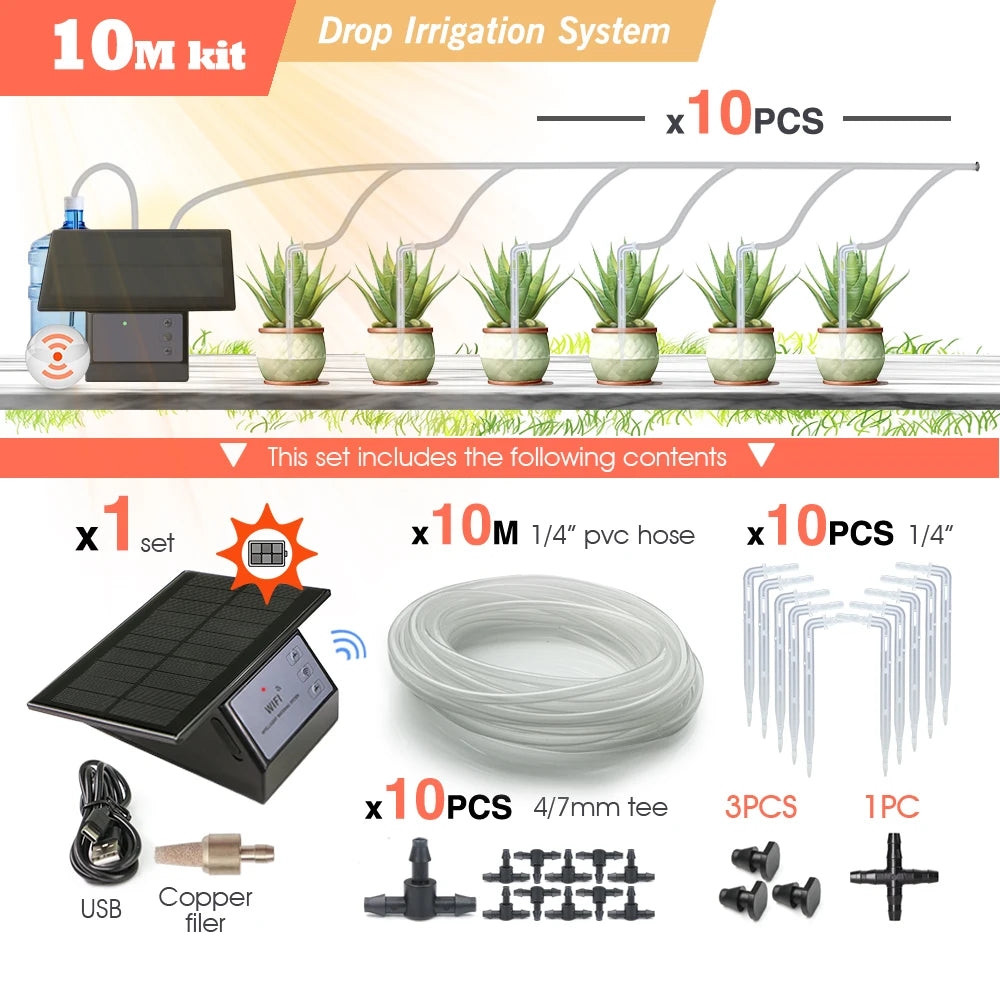 Sistema de irrigação por gotejamento inteligente com temporizador e controle remoto Tuya, compatível com Wi-Fi, para plantas de jardim, varanda e vasos.