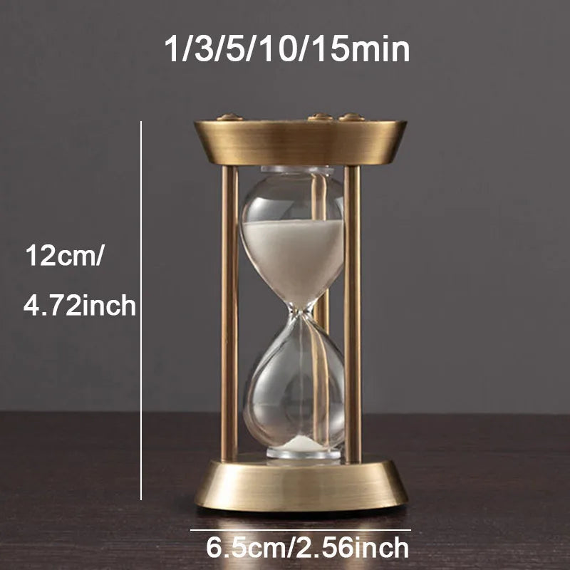 Ampulheta nórdica retrô de metal com opções de 1/3/5/10/15 minutos para decoração.
