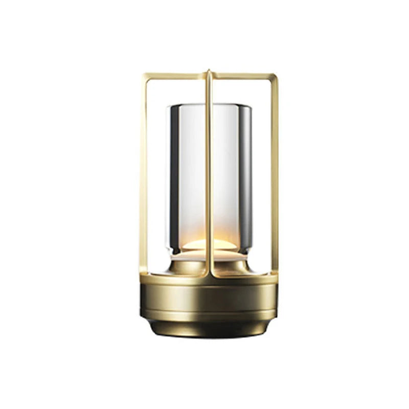 Luminária de mesa LED recarregável em liga de alumínio e cristal, ideal para decoração.