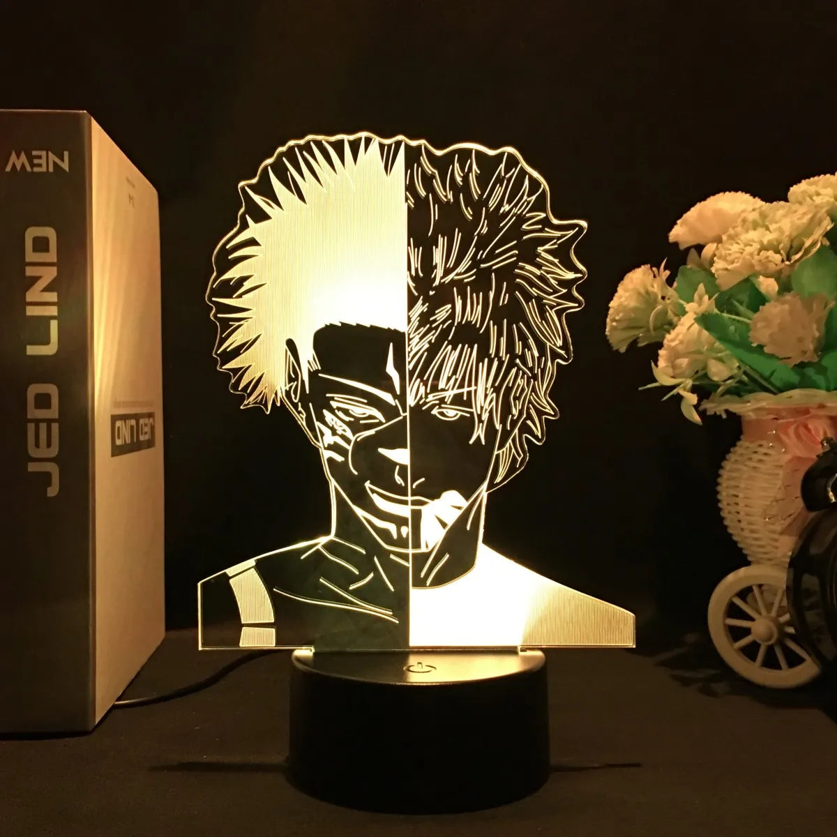 Luminária Noturna LED 3D com Figura de Ryomen Sukuna do Anime Jujutsu Kaisen.