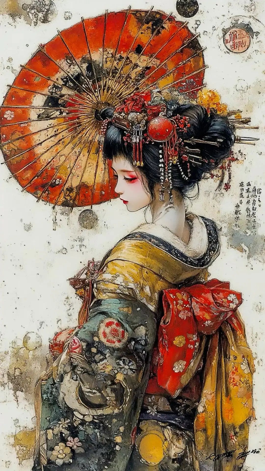 Pintura abstrata de gueixa japonesa em tela, arte de parede vintage, pôster de anime para quarto, sala de estar e decoração de casa.