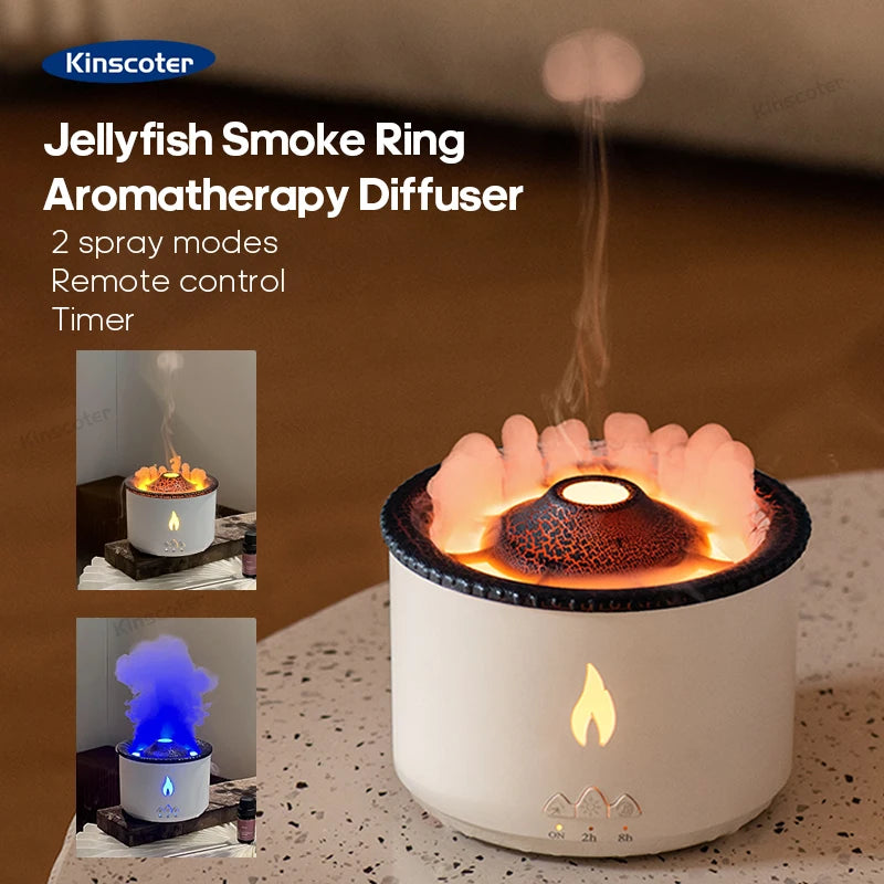 Difusor de Aromas KINSCOTER Vulcão Chama, Umidificador de Ar com Anel de Fumaça de Água-viva, 360ml, Difusor de Óleos Essenciais para Aromaterapia, Presente Incrível.