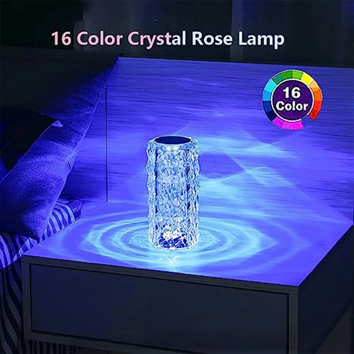 Lâmpada rosa de cristal rgb, luz sensível ao toque.