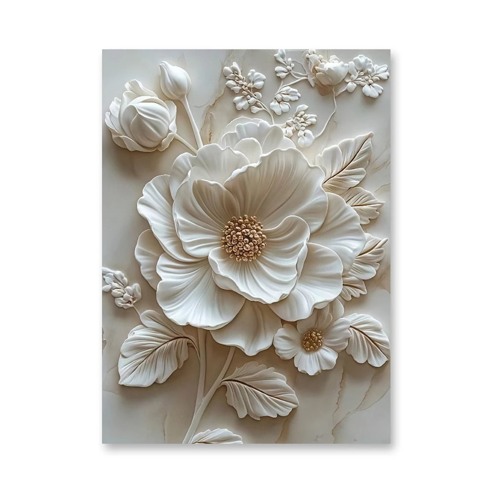 Pintura a óleo abstrata de flor branca impressa em tela, pôsteres e impressões florais de luxo para decoração de parede, varanda e sala de estar.