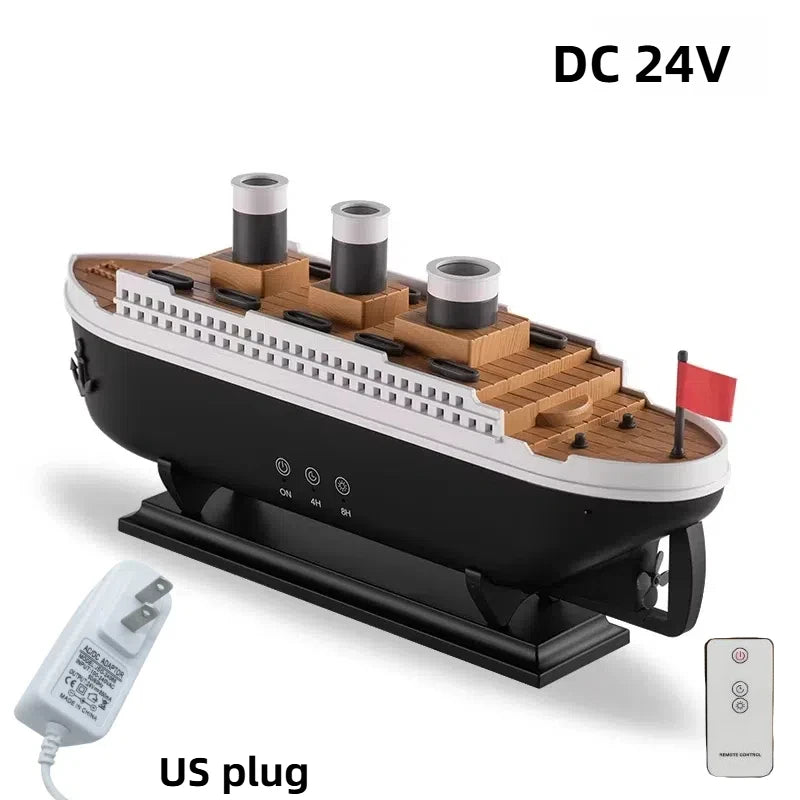 Umidificador de ar doméstico em formato de Titanic, 250ml, com controle remoto, para óleos essenciais, com aroma de anel de fumaça de água-viva.