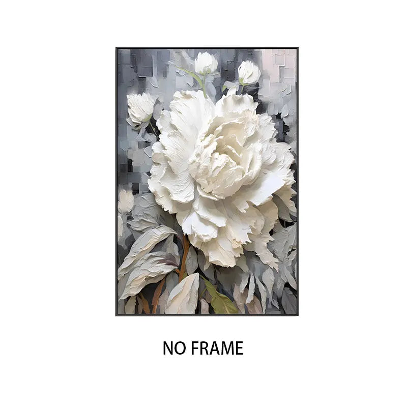 Pintura a óleo abstrata de flor branca impressa em tela, pôsteres e impressões florais de luxo para decoração de parede, varanda e sala de estar.