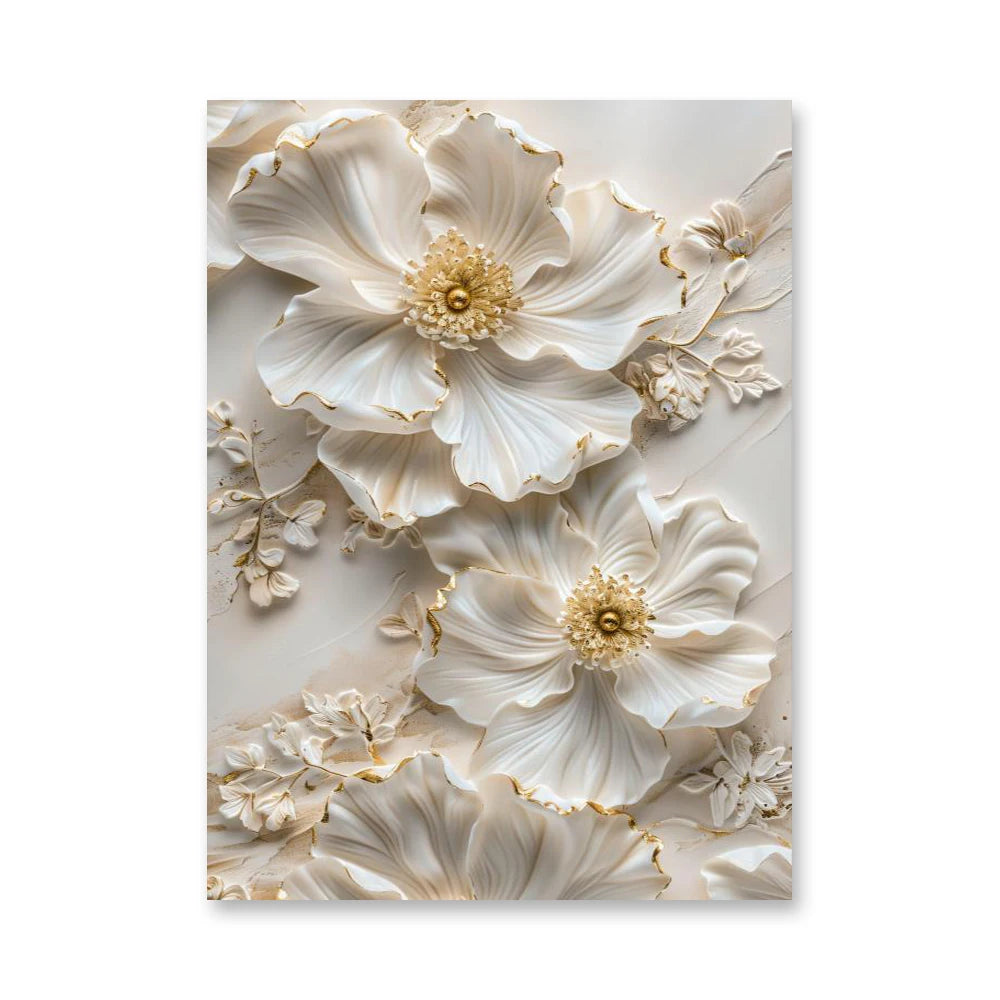 Pintura a óleo abstrata de flor branca impressa em tela, pôsteres e impressões florais de luxo para decoração de parede, varanda e sala de estar.