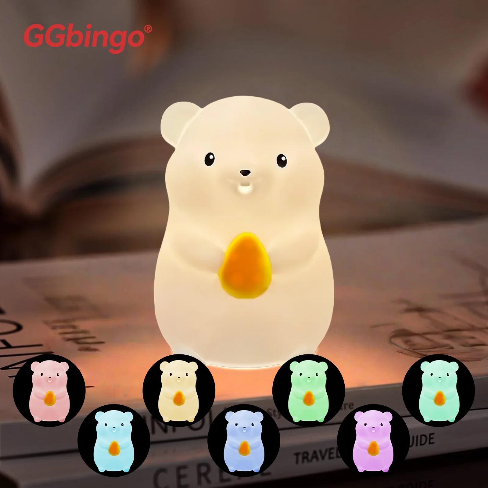 Luminária Noturna Fofa em Formato de Pera, 7 Cores, Regulável por Toque, Silicone, Anti-Stress, Patinho de Estimação, Recarregável via USB.
