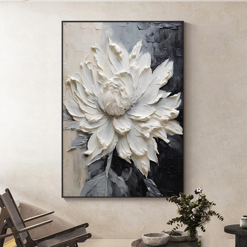 Pintura a óleo abstrata de flor branca impressa em tela, pôsteres e impressões florais de luxo para decoração de parede, varanda e sala de estar.