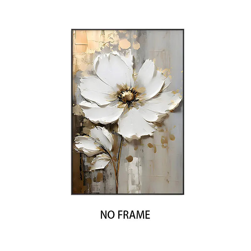 Pintura a óleo abstrata de flor branca impressa em tela, pôsteres e impressões florais de luxo para decoração de parede, varanda e sala de estar.