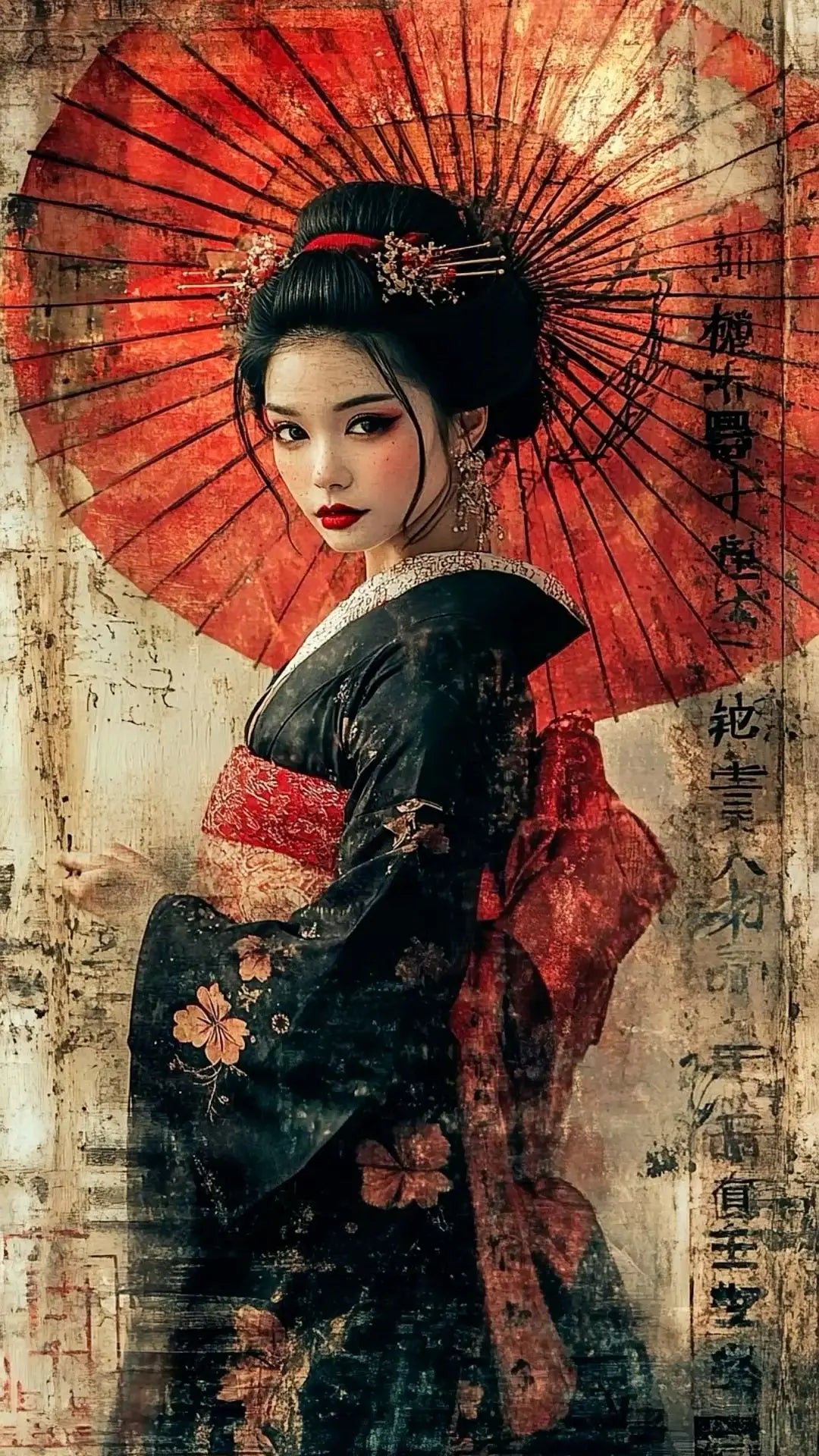 Pintura abstrata de gueixa japonesa em tela, arte de parede vintage, pôster de anime para quarto, sala de estar e decoração de casa.