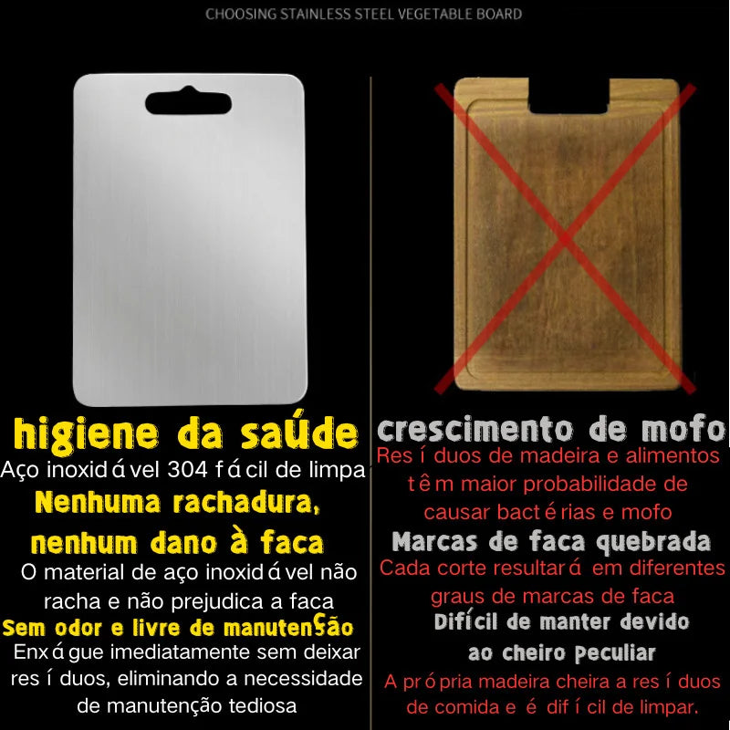 Tábua de corte em aço inoxidável 304: 46 cm, antibacteriana e resistente ao mofo - ideal para a cozinha.