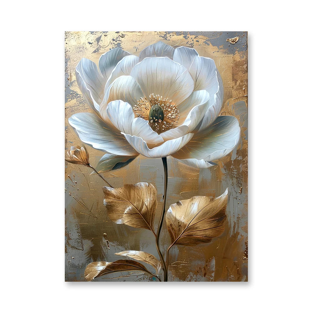 Pintura a óleo abstrata de flor branca impressa em tela, pôsteres e impressões florais de luxo para decoração de parede, varanda e sala de estar.