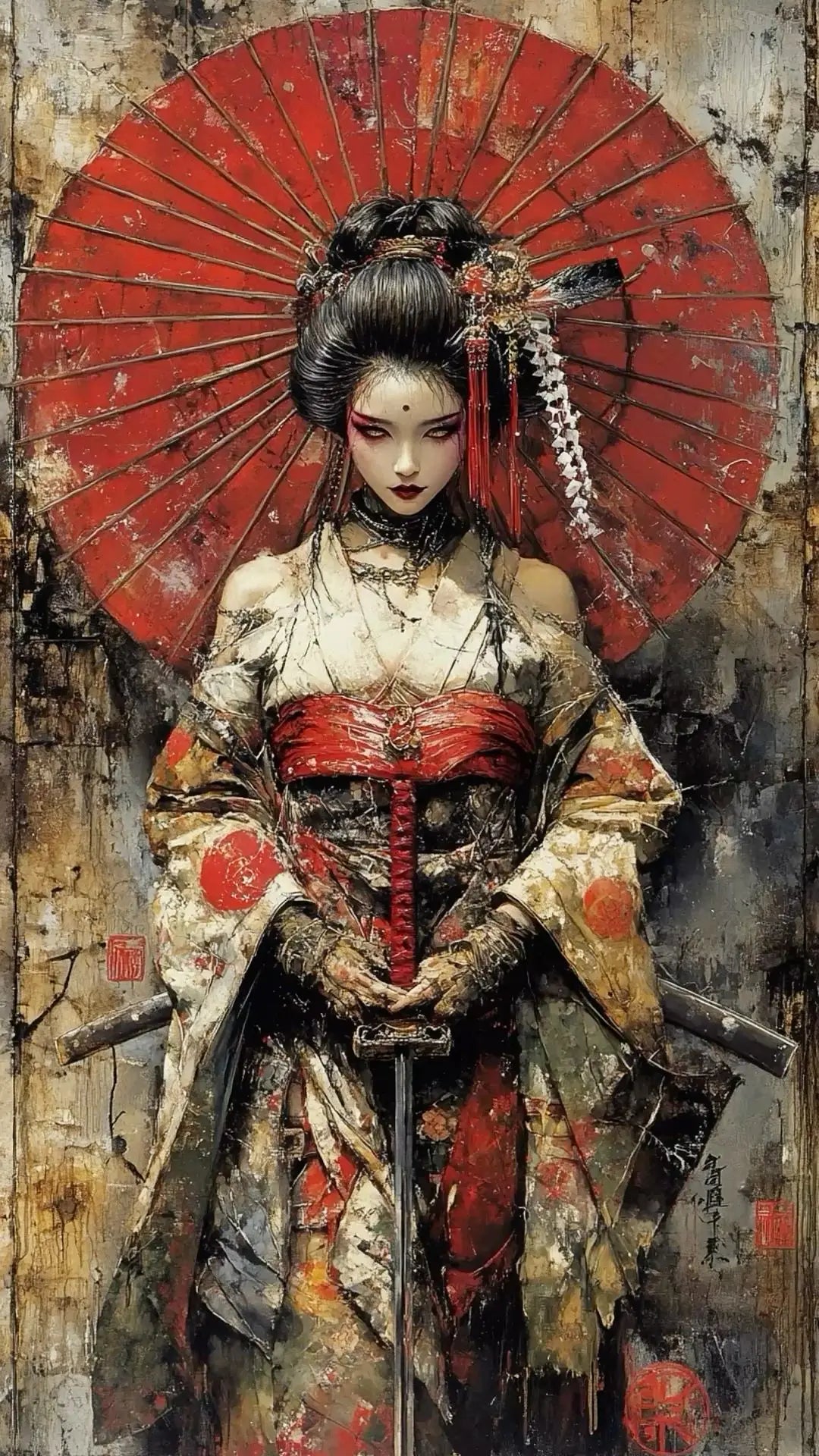 Pintura abstrata de gueixa japonesa em tela, arte de parede vintage, pôster de anime para quarto, sala de estar e decoração de casa.