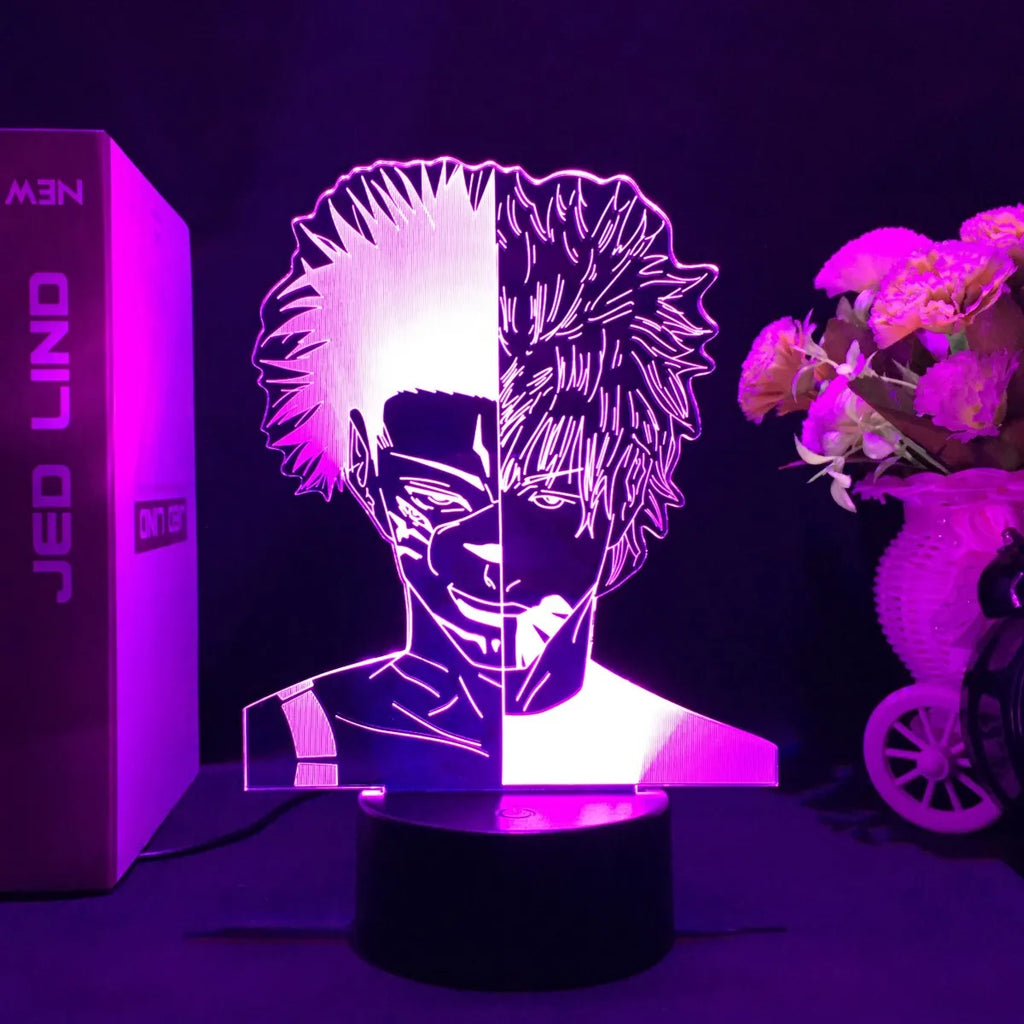 Luminária Noturna LED 3D com Figura de Ryomen Sukuna do Anime Jujutsu Kaisen.