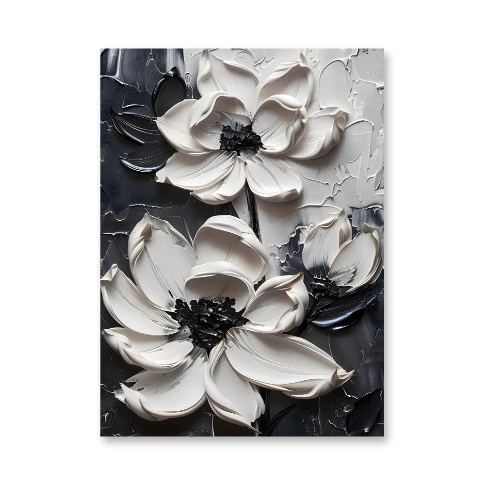 Pintura a óleo abstrata de flor branca impressa em tela, pôsteres e impressões florais de luxo para decoração de parede, varanda e sala de estar.