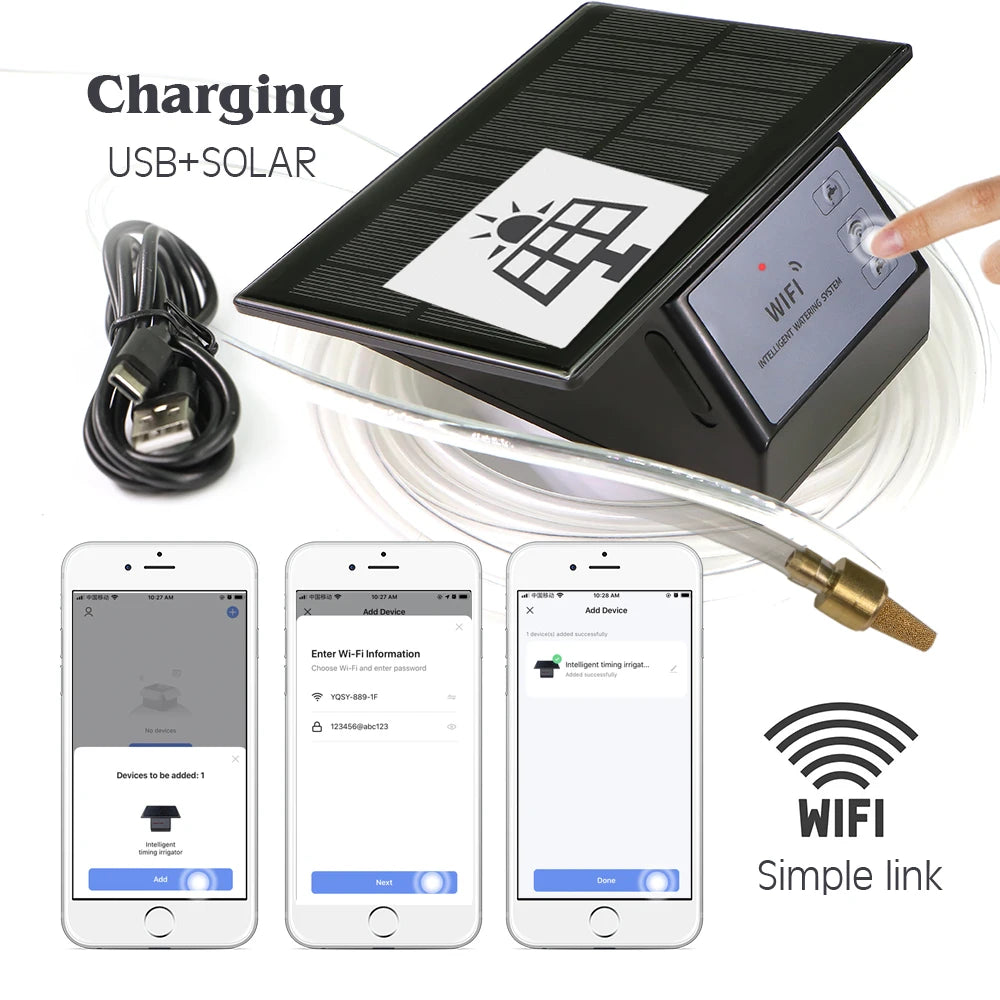 Sistema de irrigação por gotejamento inteligente com temporizador e controle remoto Tuya, compatível com Wi-Fi, para plantas de jardim, varanda e vasos.