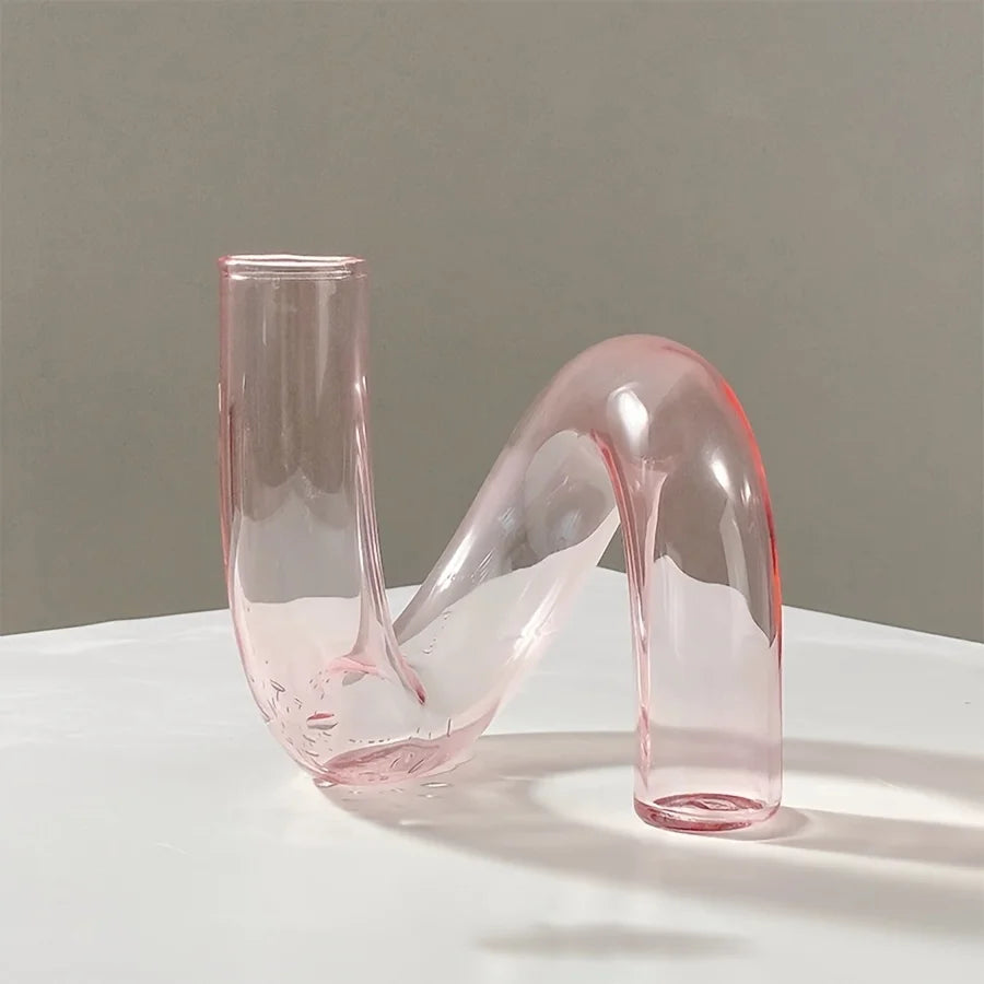 Vaso de vidro nórdico irregular | Centro de mesa moderno e transparente para sala de jantar/estar, decoração criativa para casa com pedestal.