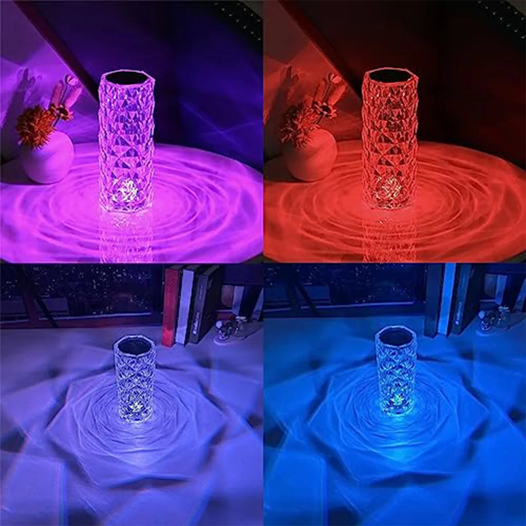Lâmpada rosa de cristal rgb, luz sensível ao toque.