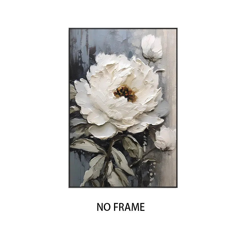 Pintura a óleo abstrata de flor branca impressa em tela, pôsteres e impressões florais de luxo para decoração de parede, varanda e sala de estar.