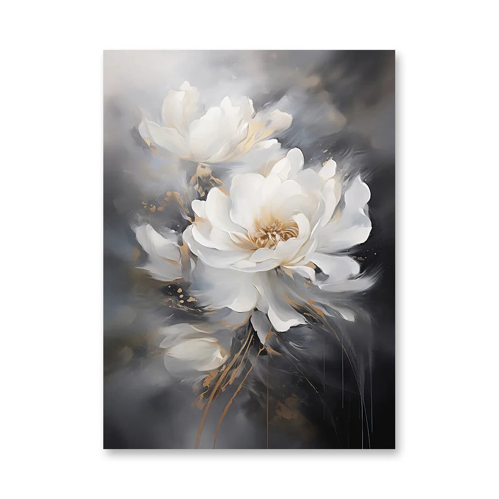 Pintura a óleo abstrata de flor branca impressa em tela, pôsteres e impressões florais de luxo para decoração de parede, varanda e sala de estar.