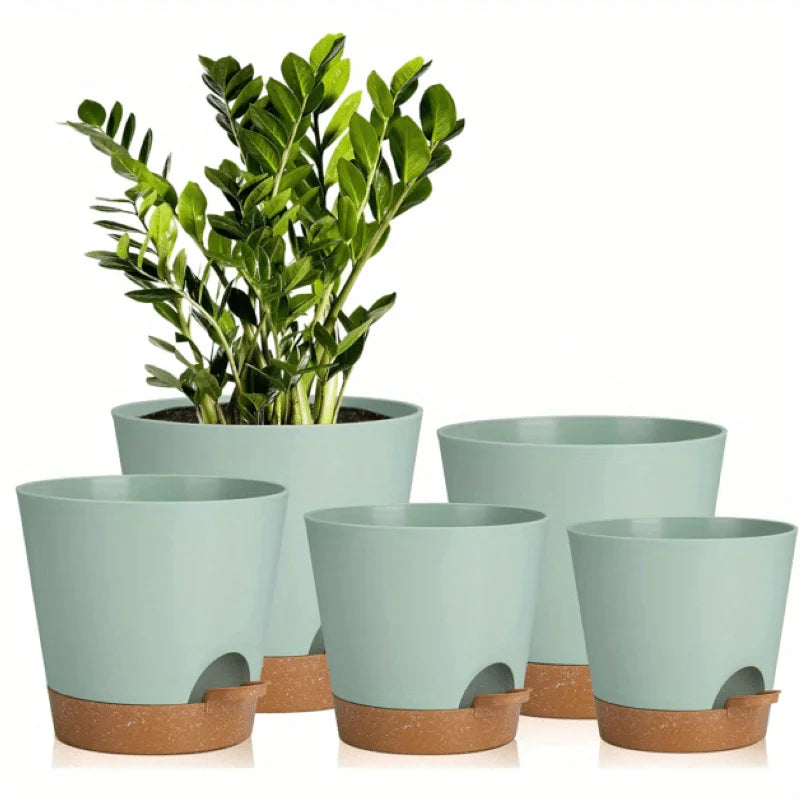 Conjunto de 5 vasos autoirrigáveis com furo de drenagem, vasos de plástico para viveiro, 7/6,5/6/5,5/5 polegadas.
