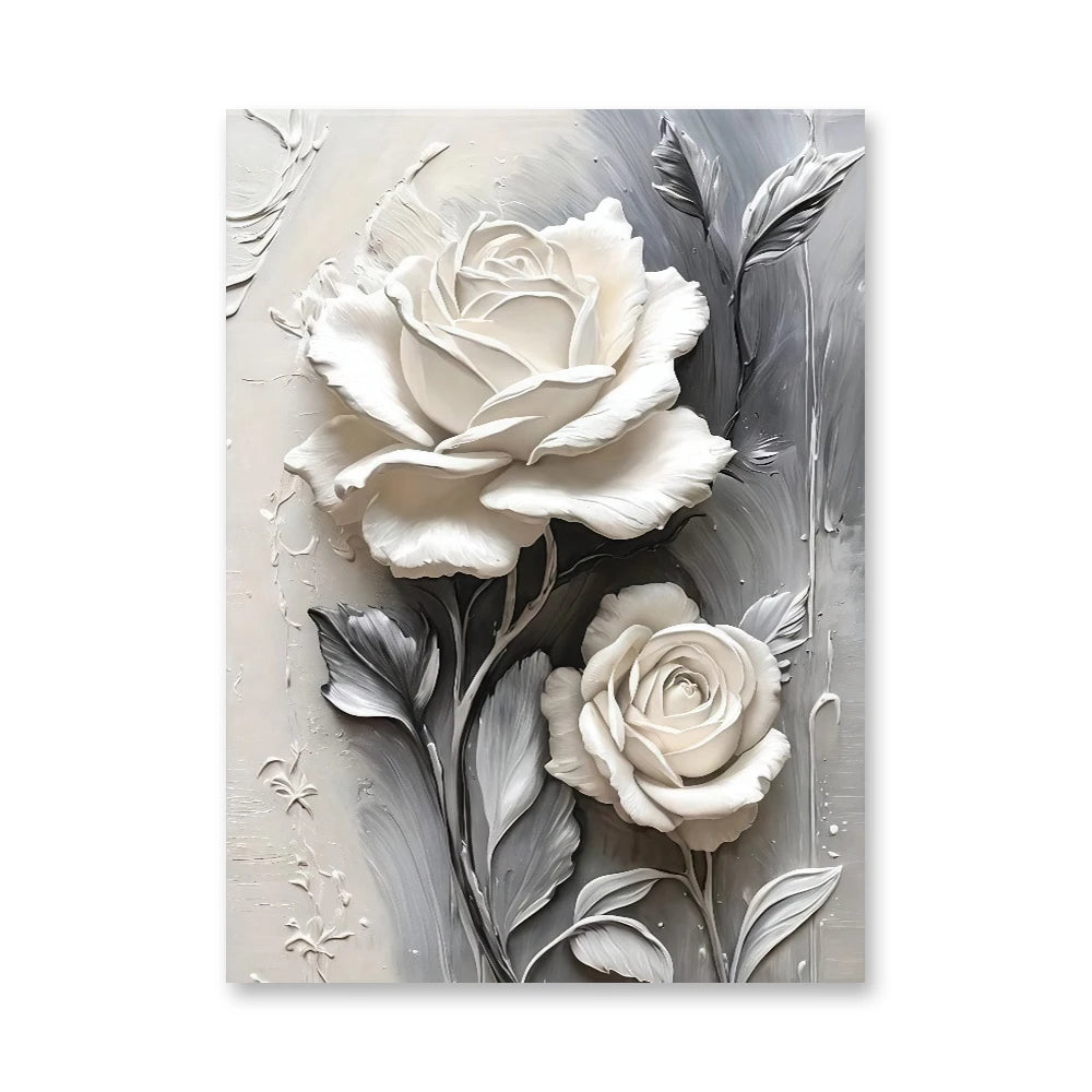 Pintura a óleo abstrata de flor branca impressa em tela, pôsteres e impressões florais de luxo para decoração de parede, varanda e sala de estar.