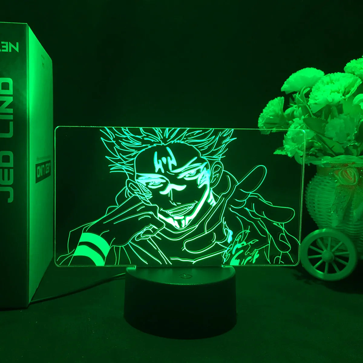 Luminária Noturna LED 3D com Figura de Ryomen Sukuna do Anime Jujutsu Kaisen.