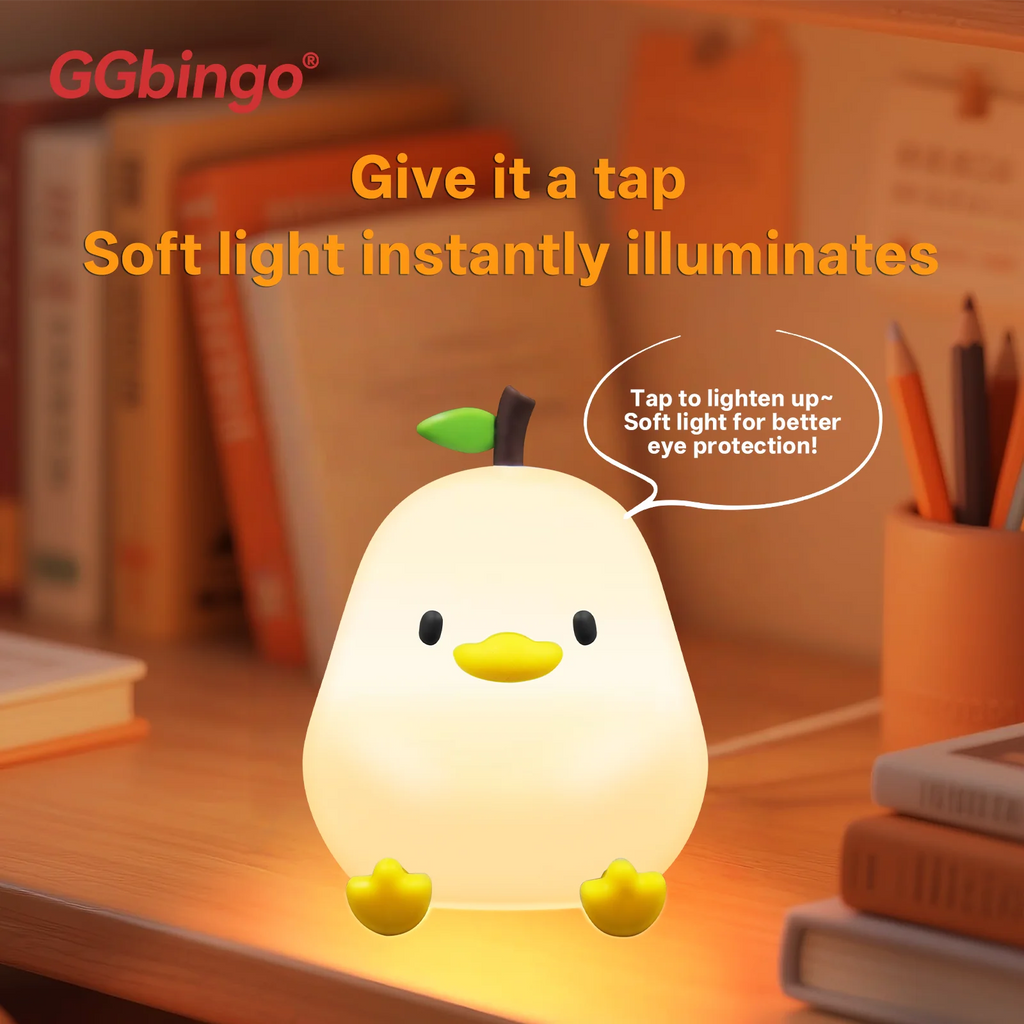 Luminária Noturna Fofa em Formato de Pera, 7 Cores, Regulável por Toque, Silicone, Anti-Stress, Patinho de Estimação, Recarregável via USB.