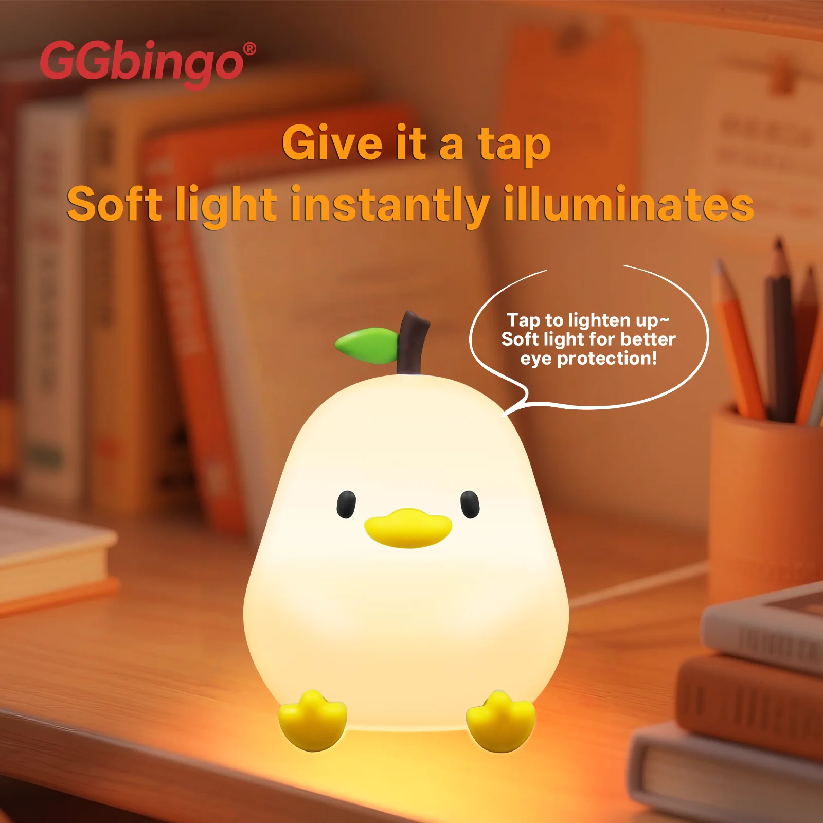 Luminária Noturna Fofa em Formato de Pera, 7 Cores, Regulável por Toque, Silicone, Anti-Stress, Patinho de Estimação, Recarregável via USB.