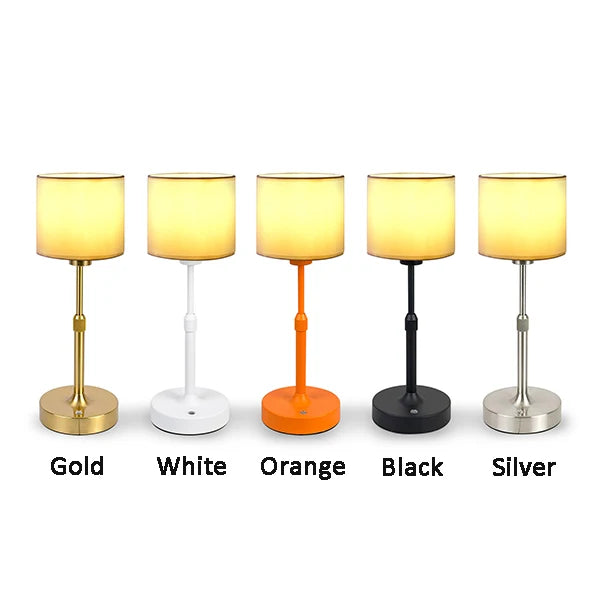 Abajur de mesa sem fio com cúpula de tecido, recarregável com interruptor de toque, lâmpada E12 substituível, luz quente de 2700K.