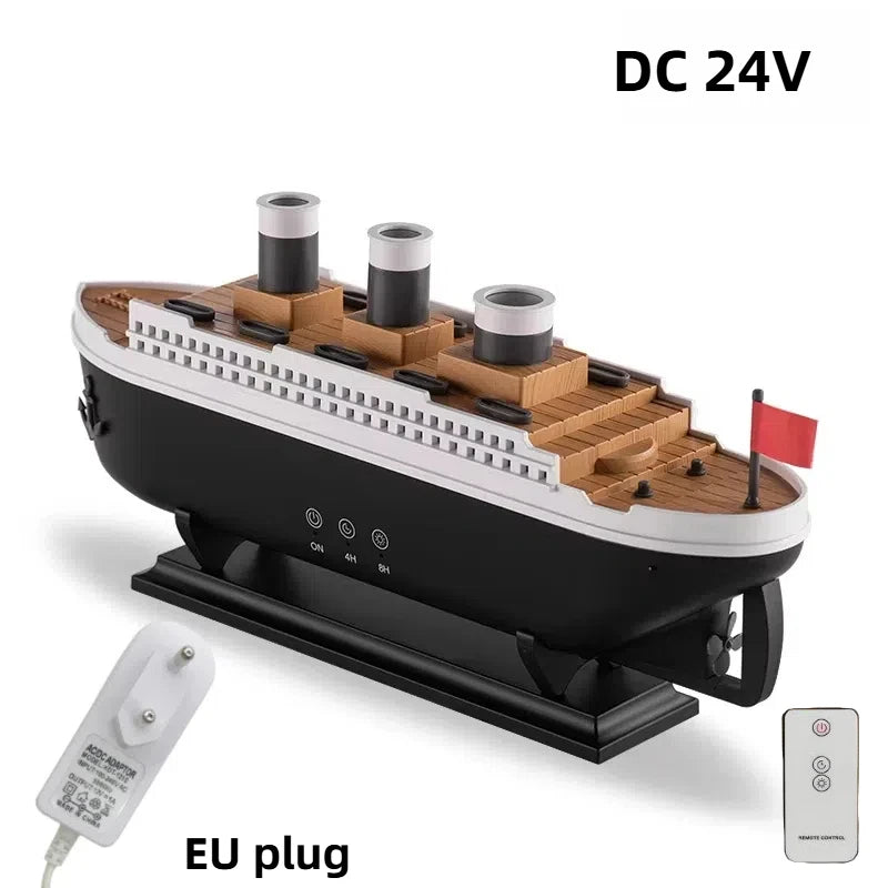 Umidificador de ar doméstico em formato de Titanic, 250ml, com controle remoto, para óleos essenciais, com aroma de anel de fumaça de água-viva.