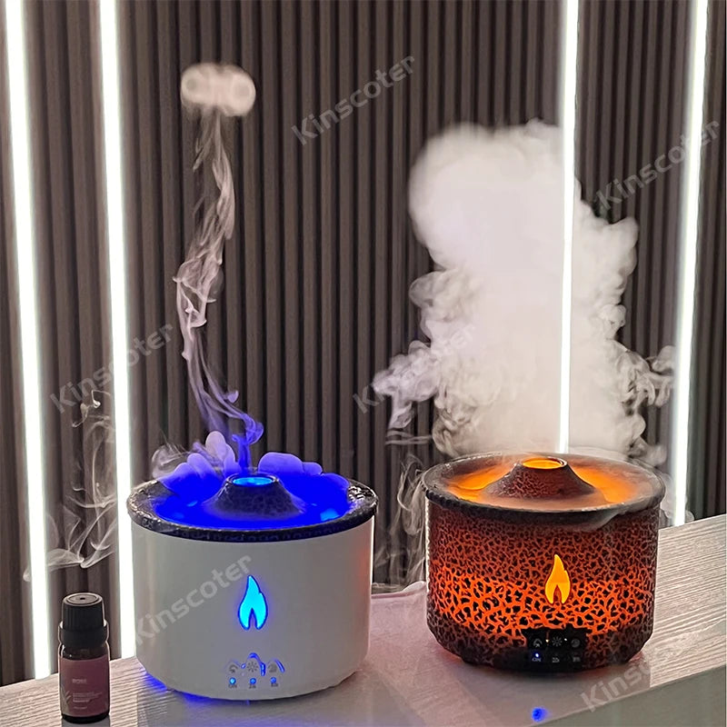Difusor de Aromas KINSCOTER Vulcão Chama, Umidificador de Ar com Anel de Fumaça de Água-viva, 360ml, Difusor de Óleos Essenciais para Aromaterapia, Presente Incrível.