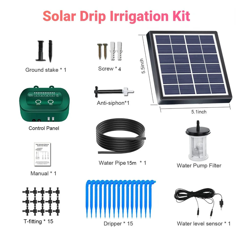 O sistema de irrigação inteligente por gotejamento solar para exteriores está equipado com uma bateria de 1800mAh para irrigação programada de plantas.