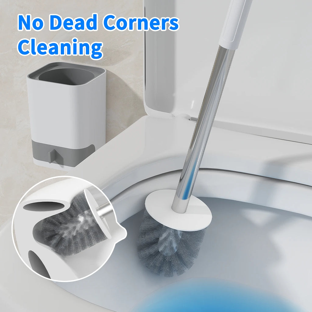 Escova de vaso sanitário de plástico com cabo longo WORTHBUY com base para drenagem, sem necessidade de furar, para montagem na parede, acessórios de banheiro